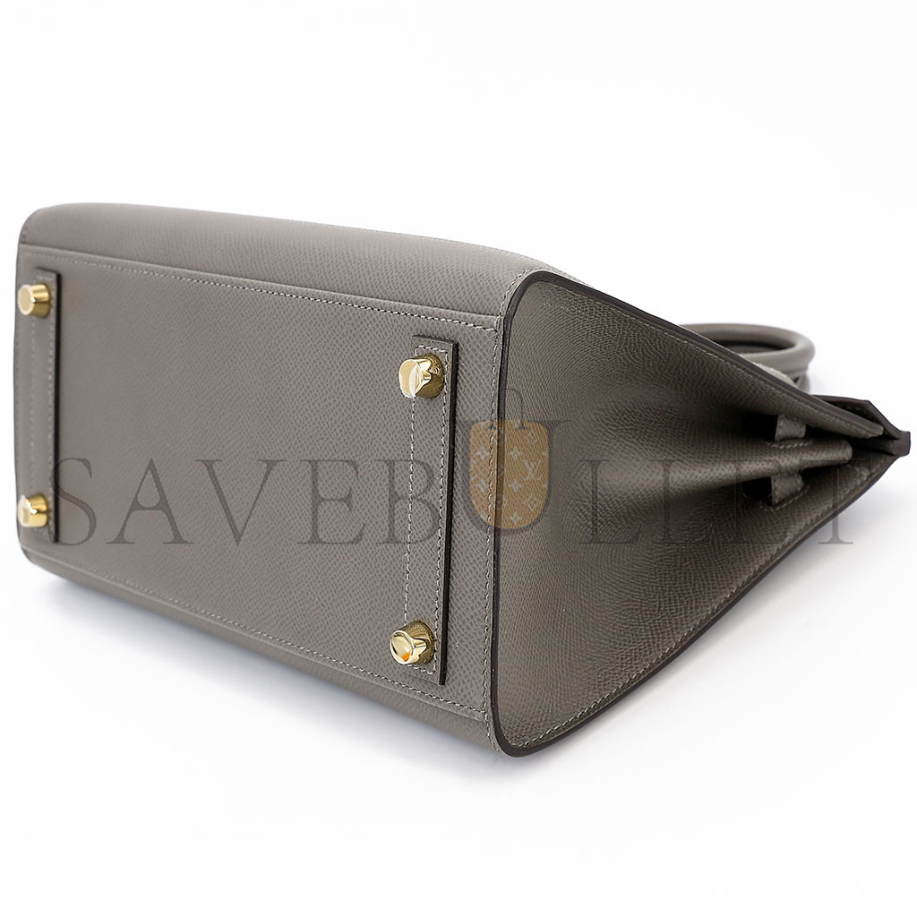 H**mes birkin 25 epsom leather pewter grey gold buckle luxury bag 2935397569 (25*20*13cm)